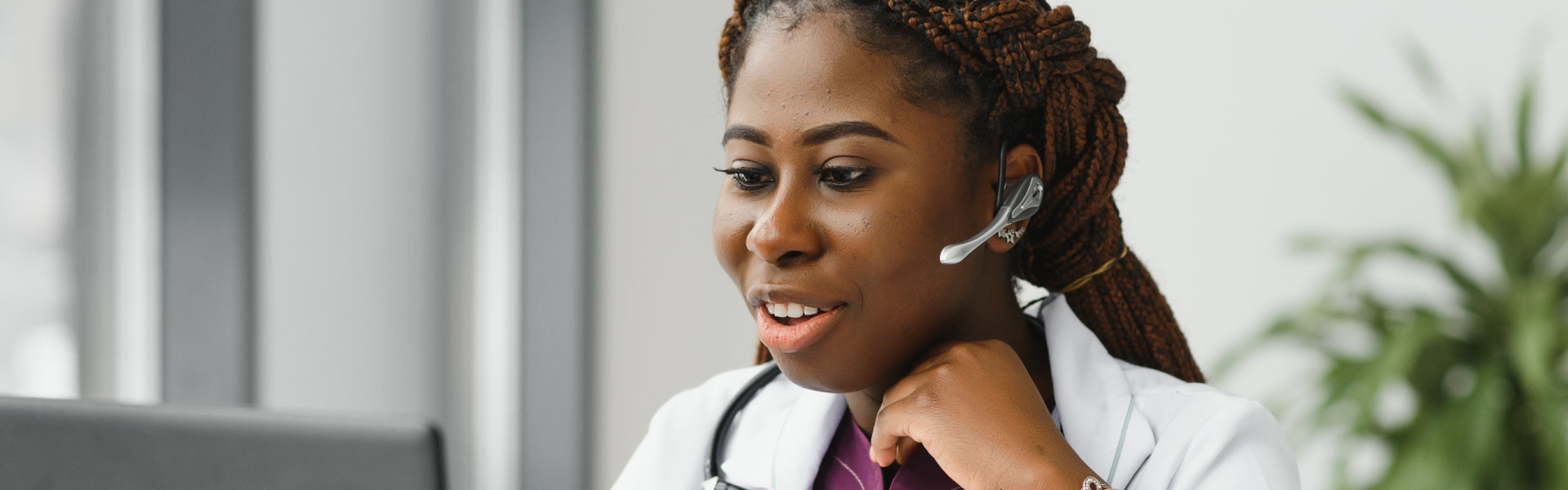 healthcare worker taking a call