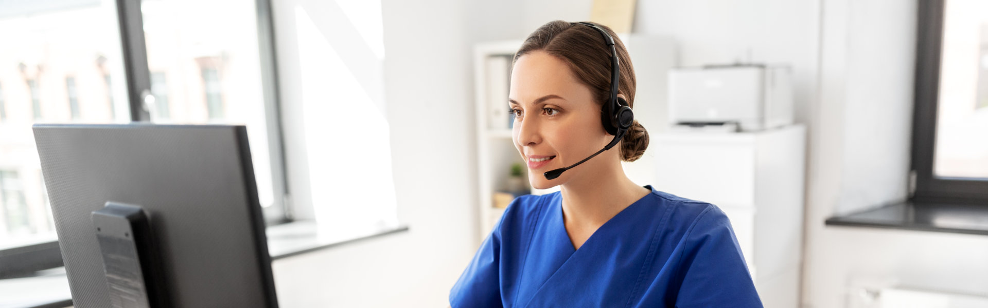 healthcare worker taking a call